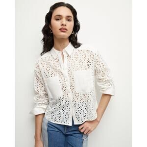 NEW Veronica Beard Aderes Eyelet Cotton Button-up Shirt, Size 8